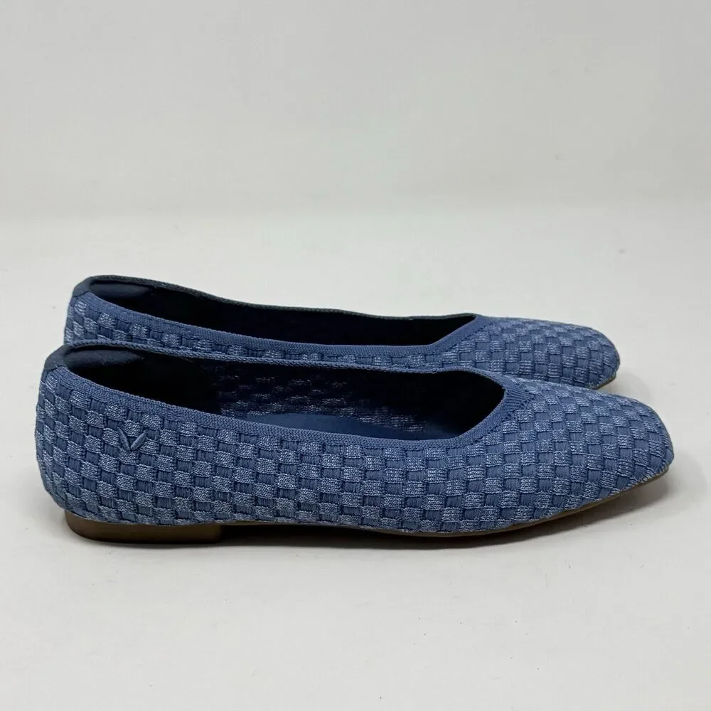 Vivaia Margot Walker Flats Shoes Womens 8.5 EU 39.5 Blue Woven V-Cut Square Toe